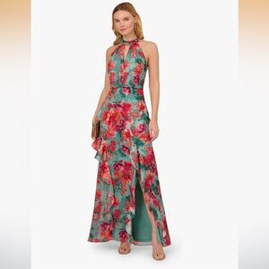 Adrianna Papell Halter Floral Maxi Dress